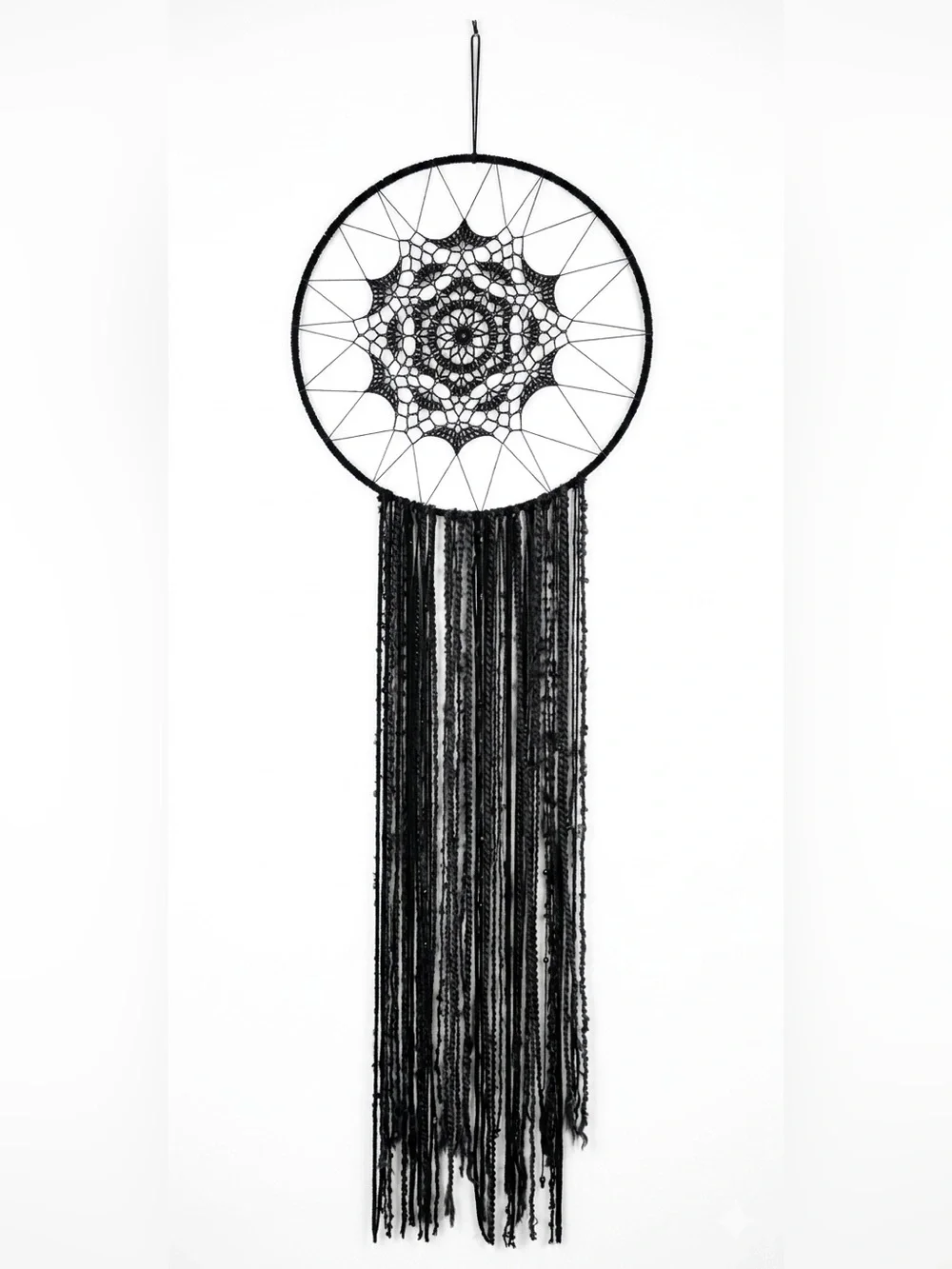 Black Crochet Dreamcatcher Handmade 5 foot / 19